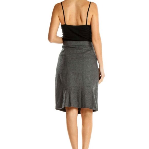 Ted Baker Wool Pencil Skirt Fitted Ruffled Back Office Classic Designer Grey - Picture 3 of 13